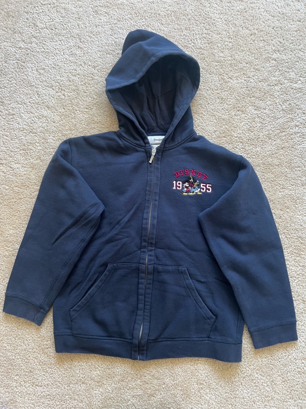 Disneyland Resort Kids Unisex Large Navy Zip Front Hoodie with 1955 Mickey Patch
